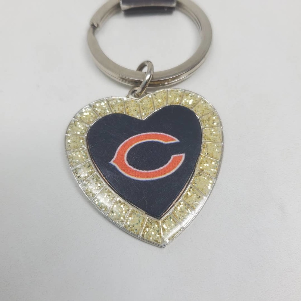 Rico Industries NFL Metal Rhinestone Heart Keychain - Chicago Bears